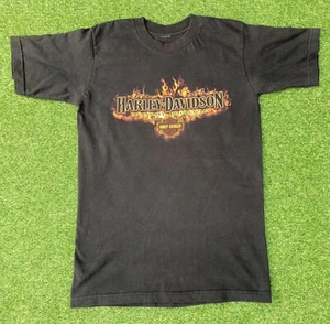 Harley Davidson Quebec Rimouski T Shirt Size Medium Black Double Sided Flame - Picture 1 of 11