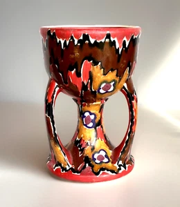 Hand Painted Ceramic Art Deco 3 Handle Amphora/Vase Czechoslovakia, 6-3/4" Tall - Picture 1 of 9