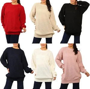 Womens Long Sleeve Fishnet Knitted Oversized Jumper Round Neck Loose Sweater - Picture 1 of 24