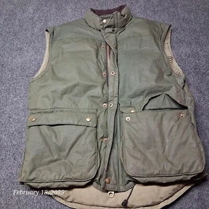 Lewis Creek Wax Cotton Goose Down Puffer Vest Men Size Small Green Hunting - Picture 1 of 8