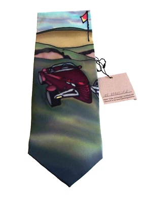 Corbata de seda Robert Daskal pintada a mano retro Le Mans nueva con etiquetas Foto 1 de 4