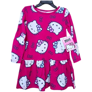 Vestido Sanrio Hello Kitty Niñas Pequeñas Estampado Cintura Caída Mangas Largas Talla 2T-4T - Imagen 1 de 7