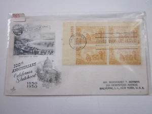 US COVER 10TH ANNIVERSARY CALIFORNIA STATEHOOD FDC SCOTT 997 PLATE BLOCK #24259 - Picture 1 of 3