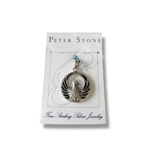 Peter Stone Malachite Inlay Phoenix Bird Charm Pendant Sterling Silver .925 New - Picture 1 of 10
