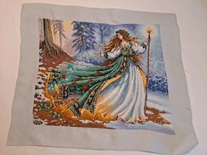 Completed Needlepoint Canvas 15x17.5" Women Awaking The Forest After Winter - Picture 1 of 9