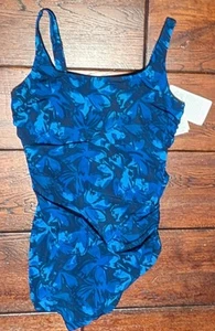 L.L. Bean Sarong- Style Wrap Knot Underwired 1-Pc Swimsuit Blue Floral - 14 NWT - Picture 1 of 14