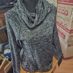 Hello Mello Wasserfallausschnitt Pullover grün grau veriagetiert mit Tasche Damen L - Bild 1 von 4