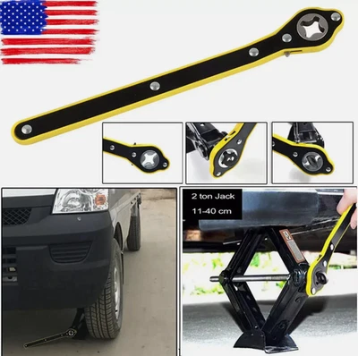 Labor-Saving Car Scissor Jack Ratchet Wrench Tire Wheel Lug Wrench Tool US - Image 1 of 4