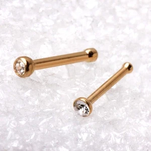 Yellow Gold Plated Nose Stud with Press Fit Cubic Zirconia - Picture 1 of 2
