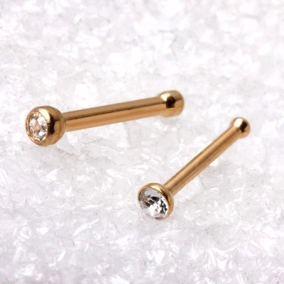 Yellow Gold Plated Nose Stud with Press Fit Cubic Zirconia - Image 1 of 2