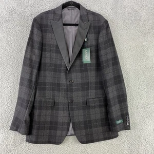 Lauren Ralph Lauren Sport Coat Men 42XL Blazer Black Gray Wool Plaid Satin Patel - Picture 1 of 15