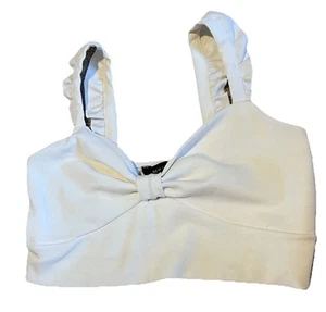 New Look White Cropped Strappy Top With Frills In Size 12 - Picture 1 of 2