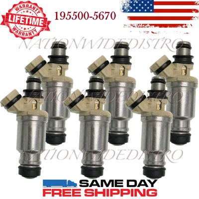 6x OEM Denso Fuel Injectors for 1995-1996 Mitsubishi Montero 3.0L V6 195500-5670 - Image 1 of 4