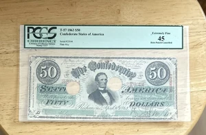 T-57 $50 1863 Confederate States Civil War Currency PCGS Extremely Fine 45 - Picture 1 of 4