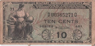 USA / MPC  10  Cents  1948  Series  481  Plate # 71  Circulated Banknote PPZ - Image 1 of 2