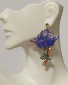 Dark Blue Rose Rhinestone Shiny Colorful Resin Crystal Dangle Stud 2" Earrings - Picture 1 of 3