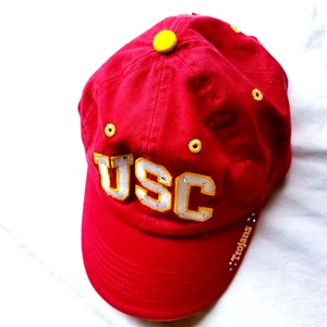 Vintage USC Trojans Cap Hat Red Embroidered With Crystals Adjustable - Picture 1 of 8