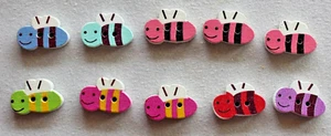 10 Bee Shaped Wooden Buttons 20mm long - Picture 1 of 2