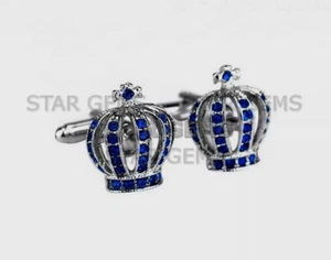 Blue Sapphire Gemstone With 925 Sterling Silver Men's Cufflink Handmade CF91 - Picture 1 of 4