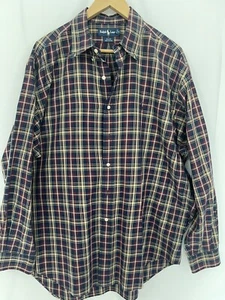 Ralph Lauren Men's XL Blake Shirt Button Down Navy Blue Red Tan Plaid - Picture 1 of 12