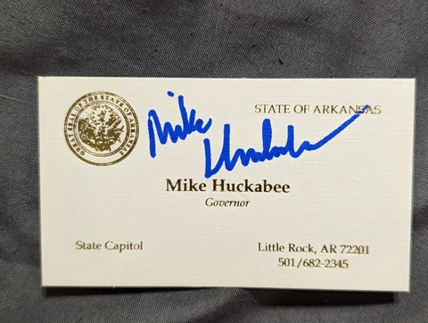 Governor Mike Huckabee Signed Autographed Arkansas Governor Business Card Cover