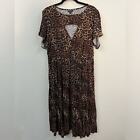 Torrid Leopard Challis Keyhole Midi Skater Dress Woman Size 1X (14/16)
