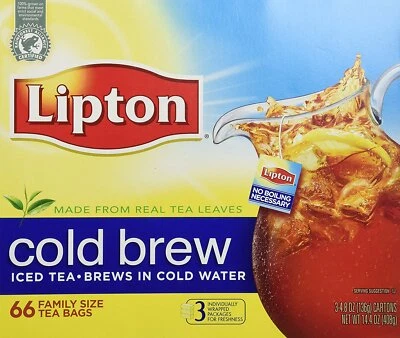 Bolsas de té negras Lipton Cold Brew tamaño familiar 22 unidades paquete de 3 Foto 1 de 2