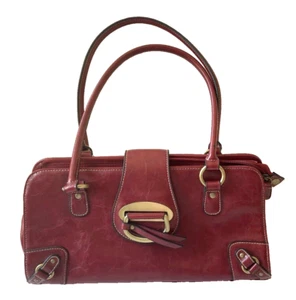 Purse Women 12 x 7 Maroon Textured Synthetic 2 Handle Gold Buckles Free Shipping - Picture 1 of 5