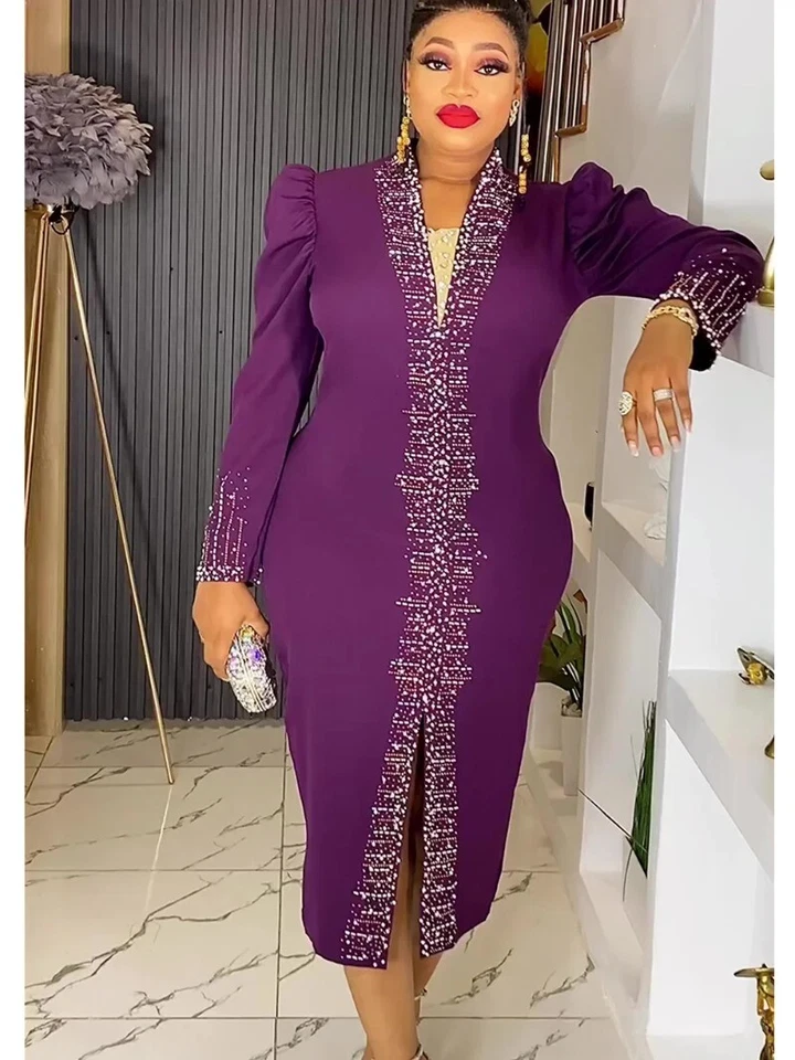 African Dresses for Long Sleeve Wedding Party Plus Size Evening Gown Clothing - Image 1 of 4