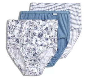 New Jockey Women's size 8 Underwear Elance Cotton Briefs Cut 3 Pack Blue Stripe - Picture 1 of 3