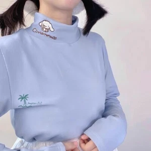 Warm Cute Student Fashion Inside Long Sleeves Winter Turtleneck Embroidery Tops - Picture 1 of 10