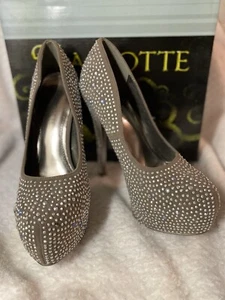 MASCOTTE Elegancia: zapatos de tacón Gris c/detalles brillantes Size: 7 - Picture 1 of 11