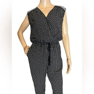 Max Studio Jumpsuit geometrisches Muster ärmellos Cinched Waist schwarz Größe Small - Bild 1 von 12