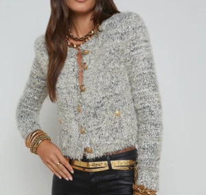 New  L'AGENCE USA cardigan in black/gold/ivory soft confetti knit sz S, $550! - Picture 1 of 8