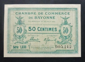 Chambre de Commerce de Bayonne (64) - 50 Centimes - Délibération du 26/08/1921 - Imagen 1 de 2