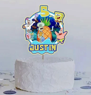 Bob Esponja Personalizado Cumpleaños Celebración Pastel Topper Foto 1 de 4