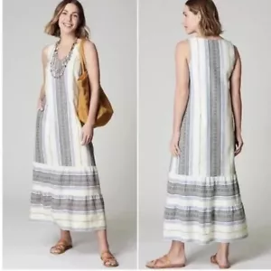 NEW J.Jill Womens Maxi Dress NWT Sleeveless Sz L Blue White Stripe Boho Sundress - Picture 1 of 9