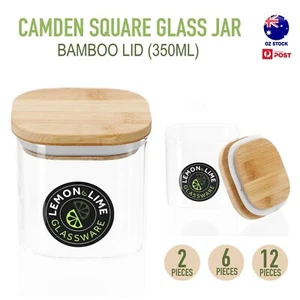 2/6/12 Square Glass Jar Bamboo Lid Airtight Canister Sugar Small Container 350ml - Picture 1 of 7