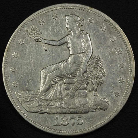 1875 CC Carson City Trade Silver Dollar - Cleaned Cover