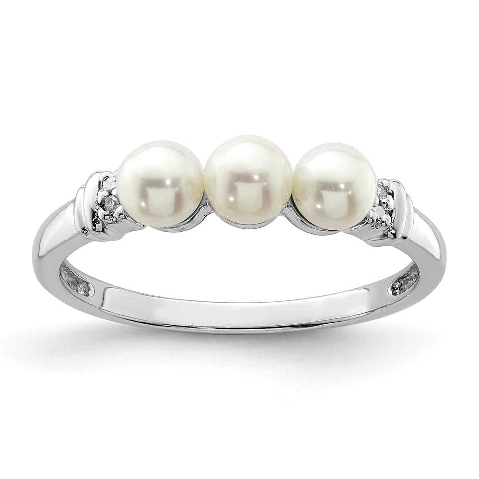 Silver Rhodium Plated Diamond and FW Cultured Pearl Ring QR4619 - Image 1 of 4