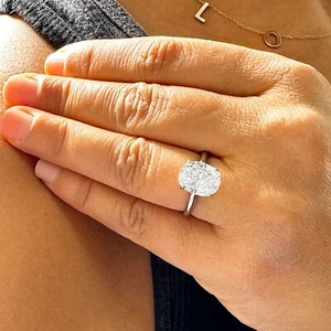 ANILLO DE COMPROMISO MOISSANITA ORO BLANCO MACIZO 14K CORTE OVALADO PUNTA 3,00 - Imagen 1 de 12
