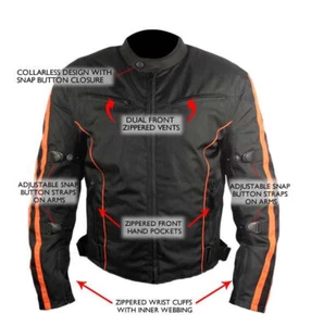 Mens Black and Orange Fabric Textile Armoured Motorcycle Jacket Biker Double Lin - Picture 1 of 6