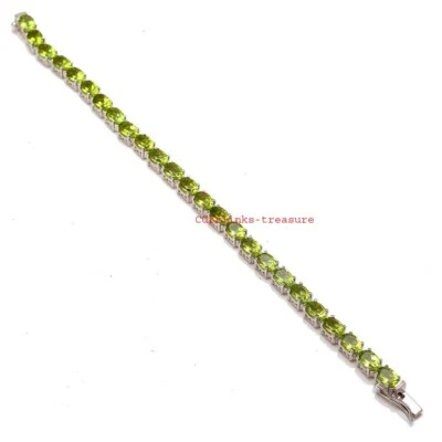 Natural Peridot Gemstones with 925 Sterling Silver Bracelet For women's #4456 - Image 1 of 4