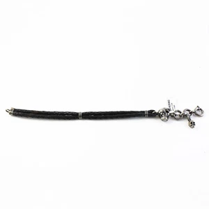 Bracciale Vanto Gioielli in argento 925 brunito e pelle con teschi - Foto 1 di 2