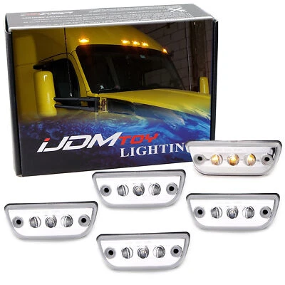 Luces de marcador LED de techo con lente transparente cromadas ámbar 5 piezas para Kenworth T680... Foto 1 de 4