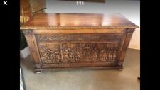 Antique Large Roman Style Hand Carved Wooden Chest