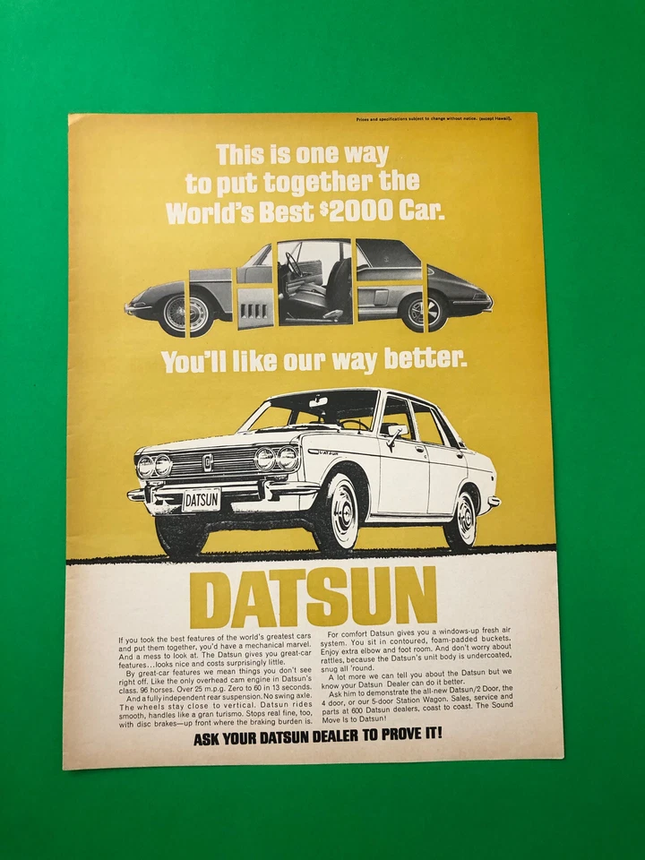 1969 DATSUN VINTAGE ORIGINAL PRINT AD ADVERTISEMENT PRINTED - Image 1 of 1