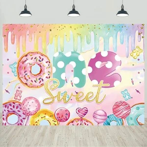 7x5ft Sweet One Birthday Backdrop Girls Pink Donut 1st Birthday Photography B... - Picture 1 of 7