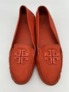 Tory Burch Orange Leather Signature Driving Moccasins size 8.5 M - Picture 1 of 7