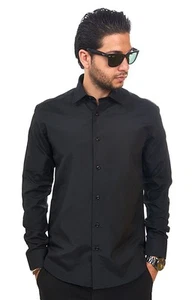 New Mens Dress Shirt Solid Black Tailored Slim Fit Wrinkle Free Cotton AZAR MAN - Picture 1 of 5